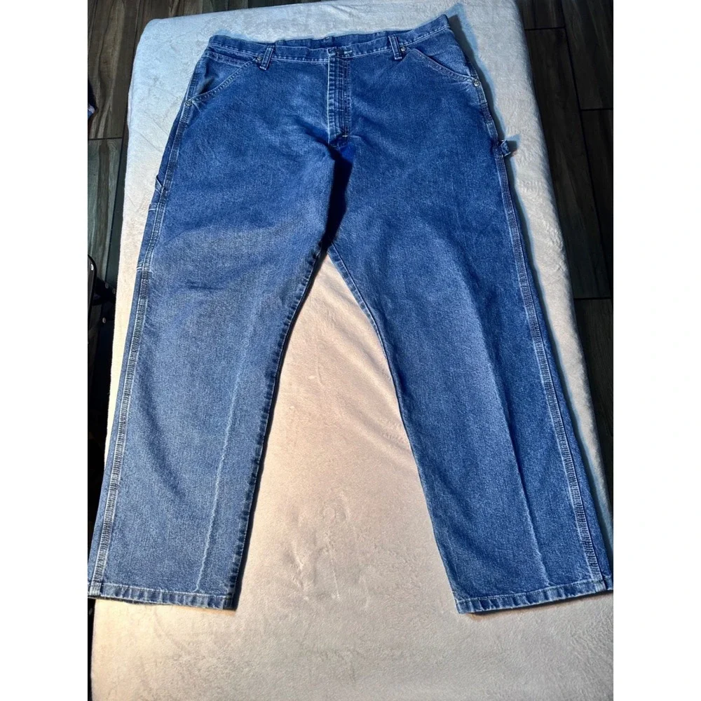 Wrangler Mens Carpenter Jeans Medium Wash Blue Denim Utility Work Pants 94LSWDV